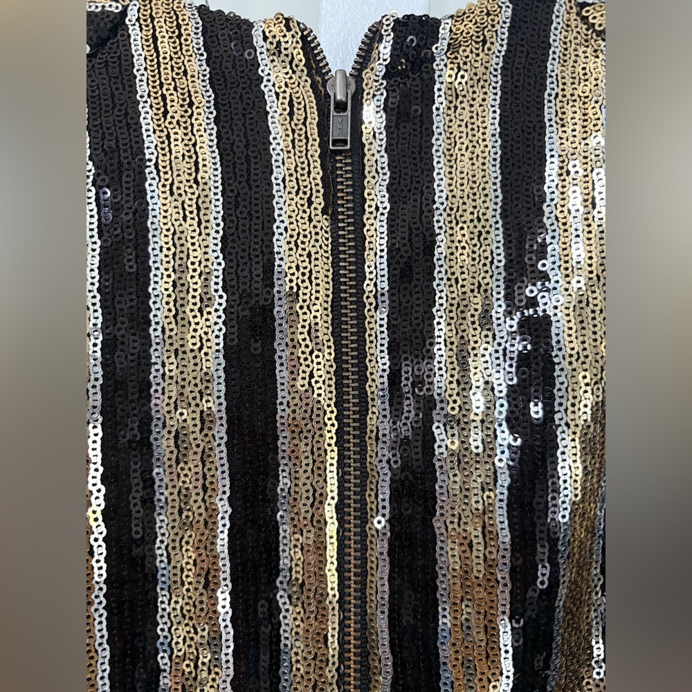 ZHIVAGO Black and Gold Striped Sequin Long Dress Size 6/ M - Picture 5 of 5